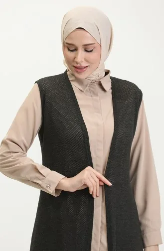 Effen Soepel Licht Zilverachtig Lang Vest 8720-01 Zwart 8720-01