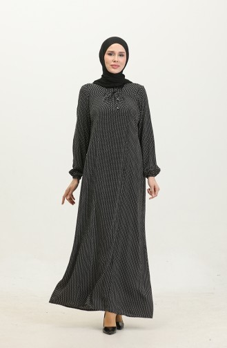 فستان فيسكوز منقط بمقاسات كبيرة 44852B-01 لون أسود 44852B-01