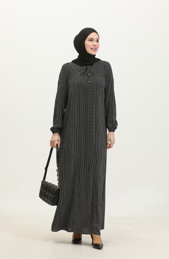 فستان فيسكوز منقط بمقاسات كبيرة 44852B-01 لون أسود 44852B-01