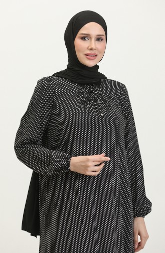 فستان فيسكوز منقط بمقاسات كبيرة 44852B-01 لون أسود 44852B-01