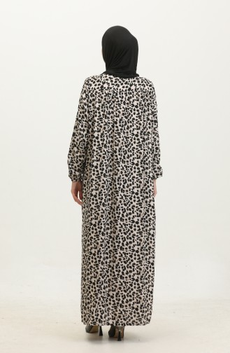 فستان فيسكوز مُطبع بمقاسات كبيرة 44852D-01 لون اسود وبيج 44852D-01
