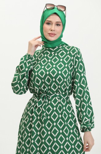 Viscose Geometric Patterned Dress 0393-02 Emerald Green 0393-02
