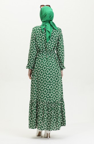Viscose Geometric Patterned Dress 0393-02 Emerald Green 0393-02