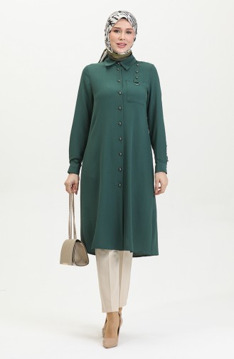 Düğmeli Tunik 1015-01 Zümrüt Yeşili
