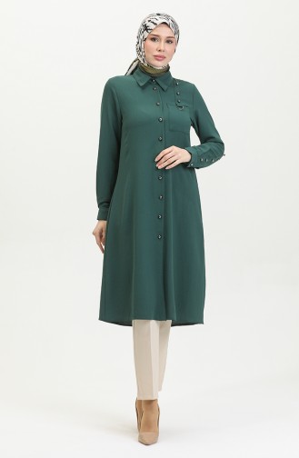 Düğmeli Tunik 1015-01 Zümrüt Yeşili
