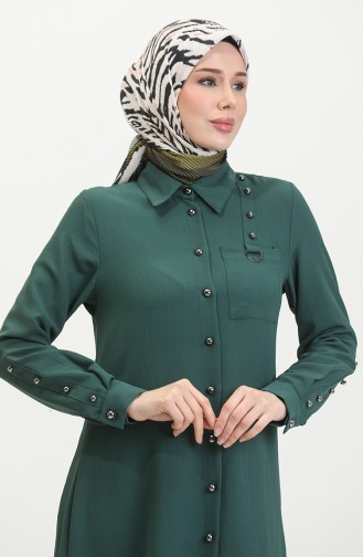 Düğmeli Tunik 1015-01 Zümrüt Yeşili