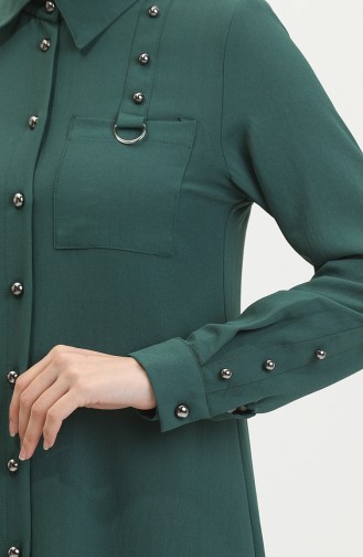 Düğmeli Tunik 1015-01 Zümrüt Yeşili