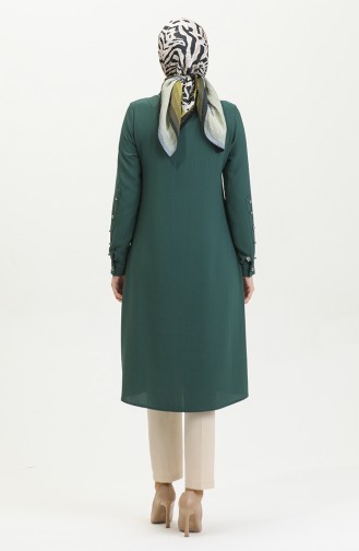 Düğmeli Tunik 1015-01 Zümrüt Yeşili