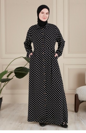 Women`s Large Size Crispy Pattern Summer Hijab Dress 8751 2 Black 8751-2.siyah