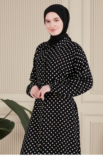 Women`s Large Size Crispy Pattern Summer Hijab Dress 8751 2 Black 8751-2.siyah