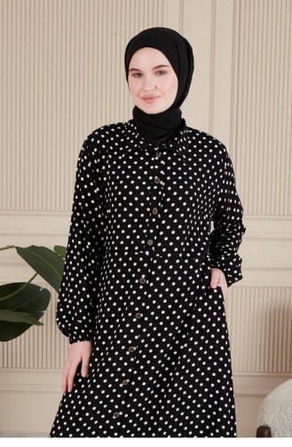 Women`s Large Size Crispy Pattern Summer Hijab Dress 8751 2 Black 8751-2.siyah