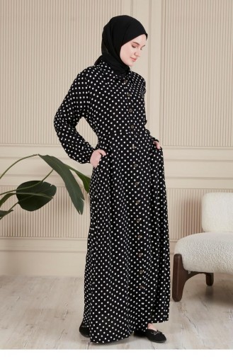Women`s Large Size Crispy Pattern Summer Hijab Dress 8751 2 Black 8751-2.siyah