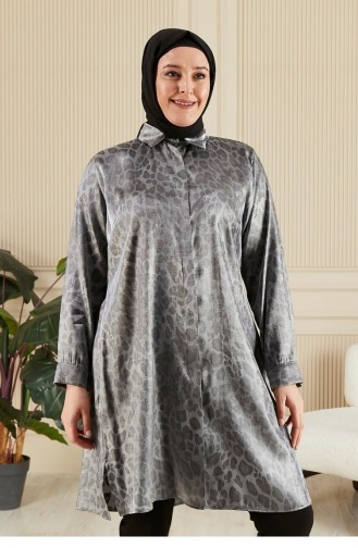 Dames Hijab Groot Formaat Luipaardpatroon Lang Shirt Tuniek 8892 Grijs 8892.Gri