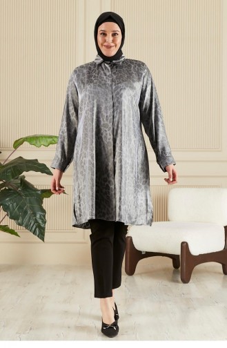 Dames Hijab Groot Formaat Luipaardpatroon Lang Shirt Tuniek 8892 Grijs 8892.Gri