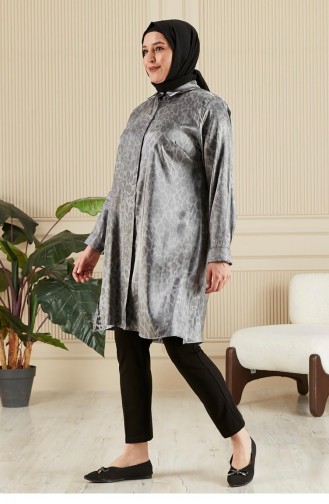 Dames Hijab Groot Formaat Luipaardpatroon Lang Shirt Tuniek 8892 Grijs 8892.Gri