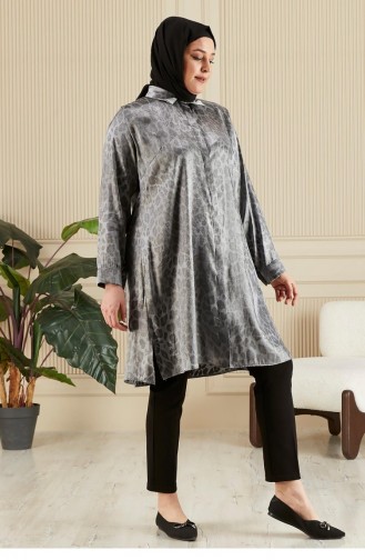 Dames Hijab Groot Formaat Luipaardpatroon Lang Shirt Tuniek 8892 Grijs 8892.Gri