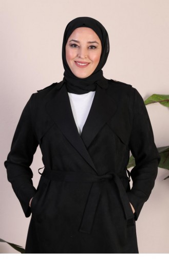 Trench En Daim Hijab Grande Taille Pour Femme Ceinturé à La Taille Trench-coat En Daim Hijab 8895 Noir 8895.siyah