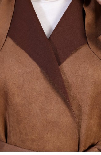 Women`s Large Size Hijab Suede Trench Belted Waist Hijab Suede Trench Coat 8895 Tan 8895.TABA