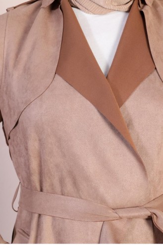 Women`s Large Size Hijab Suede Trench Belted Waist Hijab Suede Trench Coat 8895 Mink 8895.vizon
