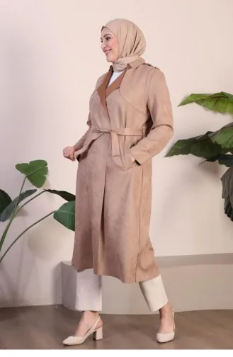 Trench-Coat En Daim Hijab Pour Femmes Grande Taille Ceinture Taille Hijab 8895 Vison 8895.vizon