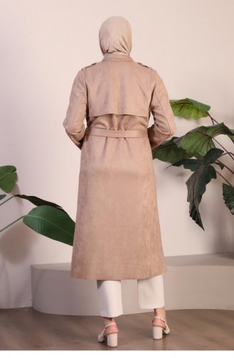 Women`s Large Size Hijab Suede Trench Belted Waist Hijab Suede Trench Coat 8895 Mink 8895.vizon