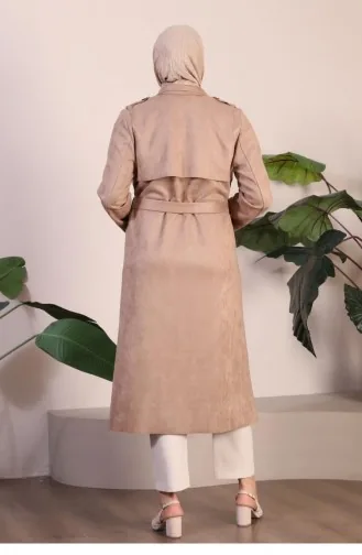 Trench-Coat En Daim Hijab Pour Femmes Grande Taille Ceinture Taille Hijab 8895 Vison 8895.vizon