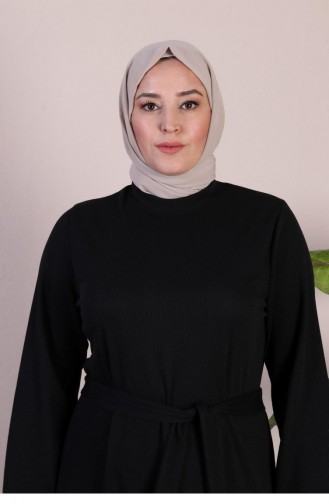 Robe Grande Taille à Col Magnifique Pour Femme En Tricot Hijab 8902 Noir 8902.siyah