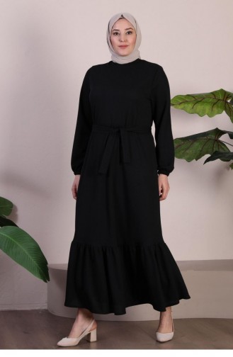 Robe Grande Taille à Col Magnifique Pour Femme En Tricot Hijab 8902 Noir 8902.siyah