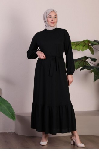 Robe Grande Taille à Col Magnifique Pour Femme En Tricot Hijab 8902 Noir 8902.siyah