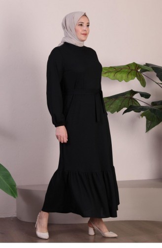 Robe Grande Taille à Col Magnifique Pour Femme En Tricot Hijab 8902 Noir 8902.siyah