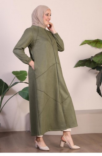 Manteau En Daim Hijab De Grande Taille Pour Femme Manteau Long En Daim Hijab Avec Emblème Et Capuche 8905 Kaki 8905.Haki