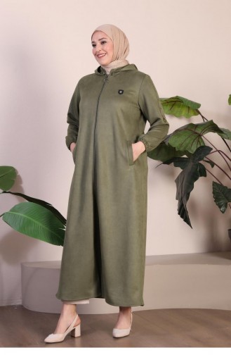 Manteau En Daim Hijab De Grande Taille Pour Femme Manteau Long En Daim Hijab Avec Emblème Et Capuche 8905 Kaki 8905.Haki