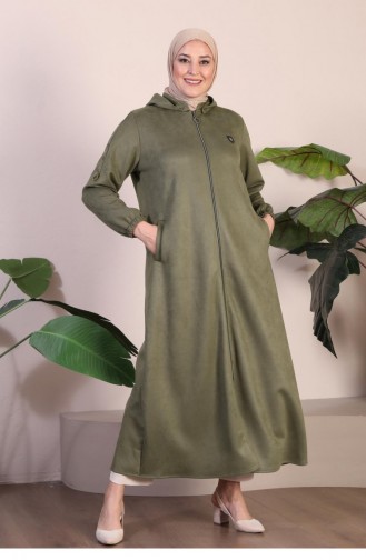 Manteau En Daim Hijab De Grande Taille Pour Femme Manteau Long En Daim Hijab Avec Emblème Et Capuche 8905 Kaki 8905.Haki