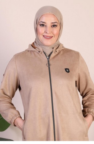 Manteau En Daim Hijab De Grande Taille Pour Femmes Manteau Long En Daim Hijab Avec Broderie Et Capuche 8905 Vison 8905.vizon