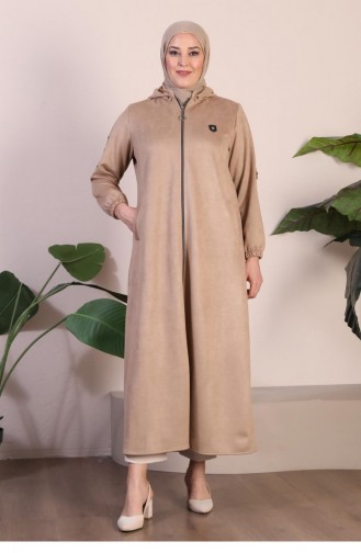 Manteau En Daim Hijab De Grande Taille Pour Femmes Manteau Long En Daim Hijab Avec Broderie Et Capuche 8905 Vison 8905.vizon