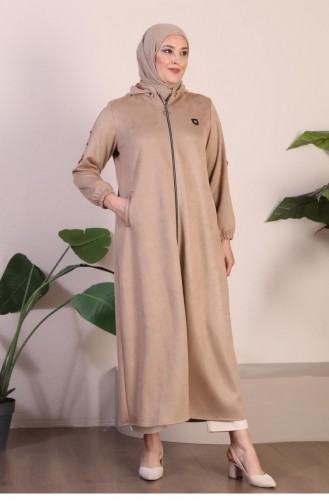 Manteau En Daim Hijab De Grande Taille Pour Femmes Manteau Long En Daim Hijab Avec Broderie Et Capuche 8905 Vison 8905.vizon