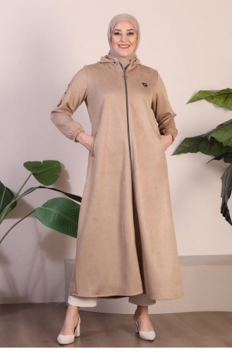 Manteau En Daim Hijab De Grande Taille Pour Femmes Manteau Long En Daim Hijab Avec Broderie Et Capuche 8905 Vison 8905.vizon