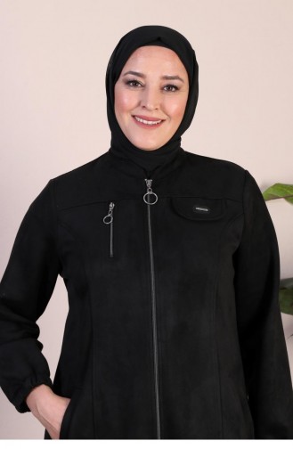 Grote Maat Hijab Suède Cape-topjas Voor Dames Met Lange Hijab-suède-topjas Met Ritssluiting 8912 Zwart 8912.siyah