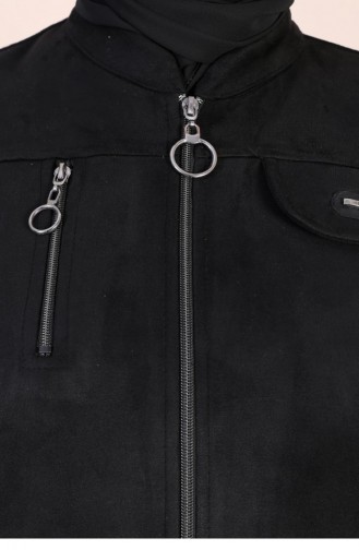 Grote Maat Hijab Suède Cape-topjas Voor Dames Met Lange Hijab-suède-topjas Met Ritssluiting 8912 Zwart 8912.siyah