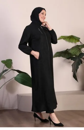 Cape De Finition Hijab En Daim Pour Femmes Grande Taille Avec Fermeture éclair Longue Couche De Finition En Daim Hijab 8912 Noir 8912.siyah