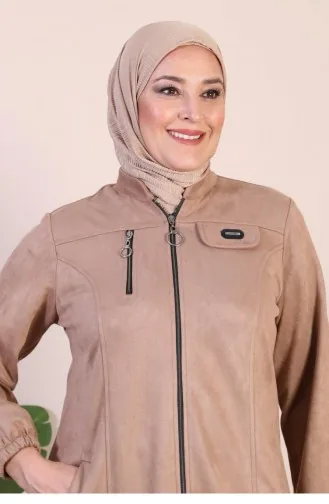 Cape De Finition Hijab En Daim Pour Femmes Grande Taille Avec Fermeture éclair Longue Couche De Finition En Daim 8912 Vison 8912.vizon