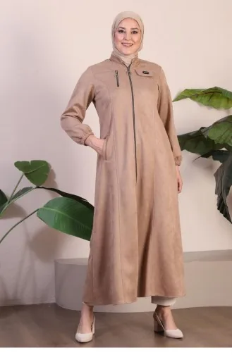 Cape De Finition Hijab En Daim Pour Femmes Grande Taille Avec Fermeture éclair Longue Couche De Finition En Daim 8912 Vison 8912.vizon