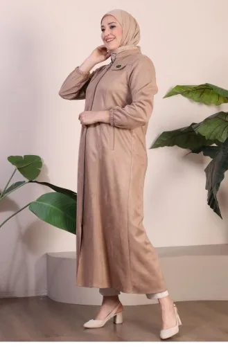 Cape De Finition Hijab En Daim Pour Femmes Grande Taille Avec Fermeture éclair Longue Couche De Finition En Daim 8912 Vison 8912.vizon