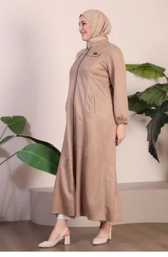 Cape De Finition Hijab En Daim Pour Femmes Grande Taille Avec Fermeture éclair Longue Couche De Finition En Daim 8912 Vison 8912.vizon