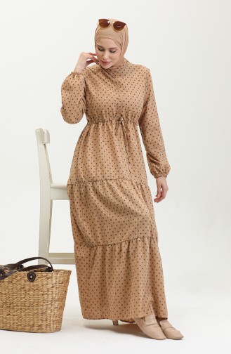 Jurk Met Halve Knopen En Patroon 0387-08 Beige 0387-08