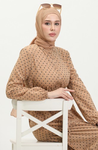 Jurk Met Halve Knopen En Patroon 0387-08 Beige 0387-08