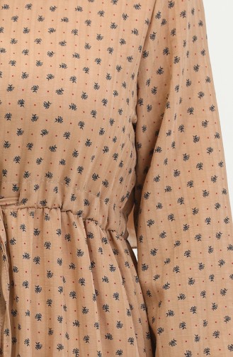 Jurk Met Halve Knopen En Patroon 0387-08 Beige 0387-08