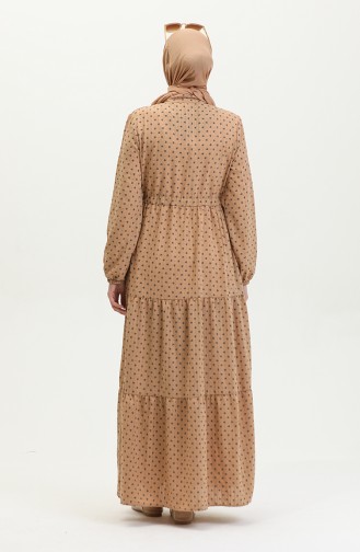 Jurk Met Halve Knopen En Patroon 0387-08 Beige 0387-08