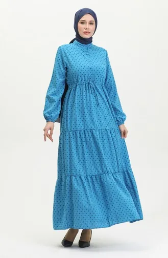 Jurk Met Halve Knopen En Patroon 0387-06 Indigo 0387-06