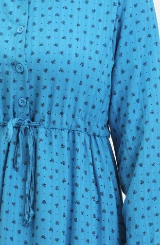 Jurk Met Halve Knopen En Patroon 0387-06 Indigo 0387-06